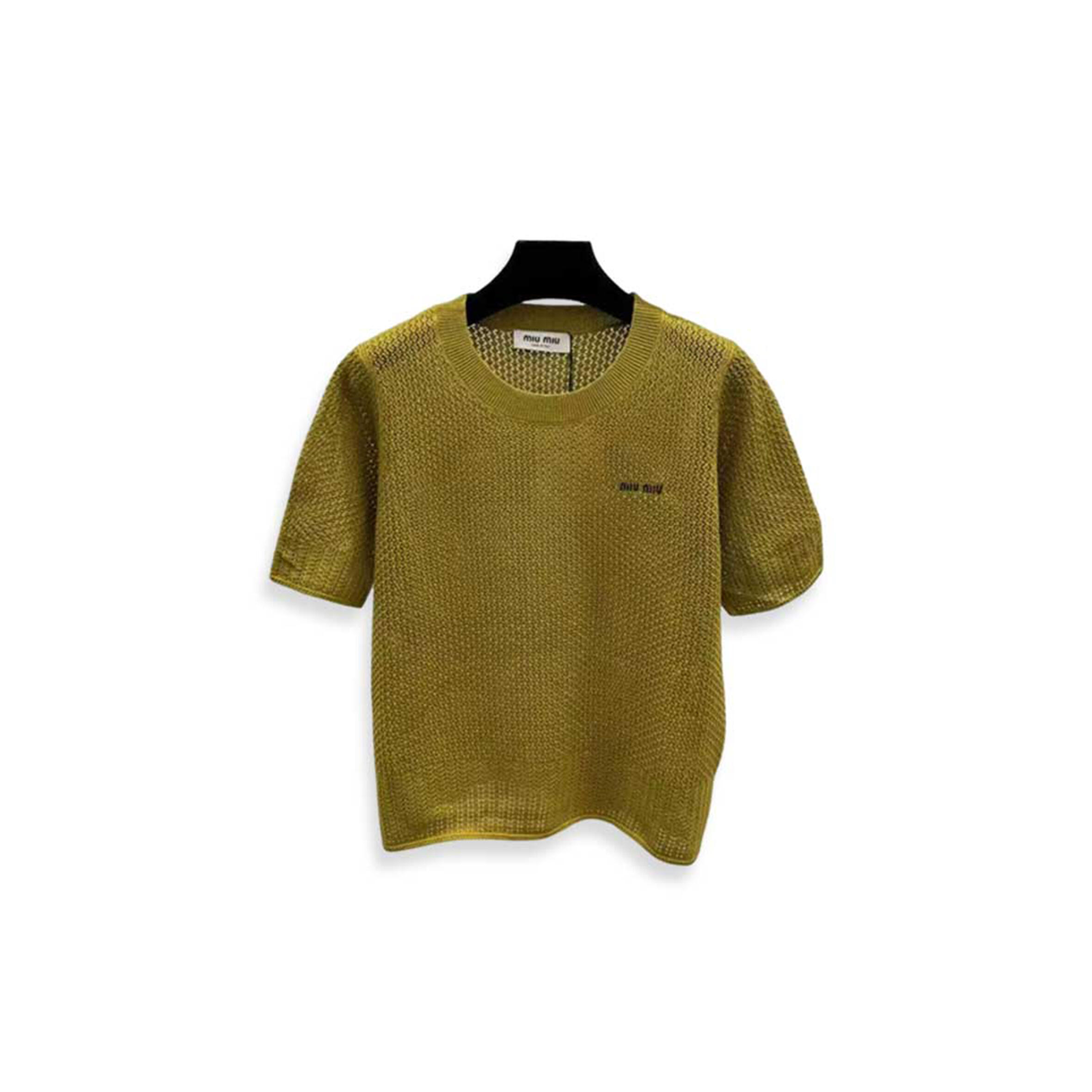 M1v M1v olive green openwork short-sleeved knit sweater